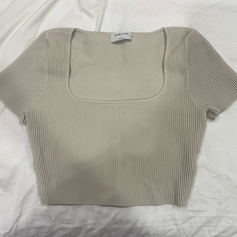 Aritzia Sculpt Knit Squareneck Top in Matte Pearl